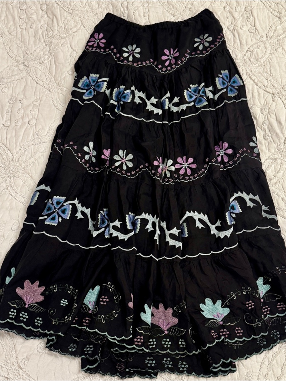 TWINSET Milano Black Maxi Skirt with Blue and Purple Floral Embroidery 40 M